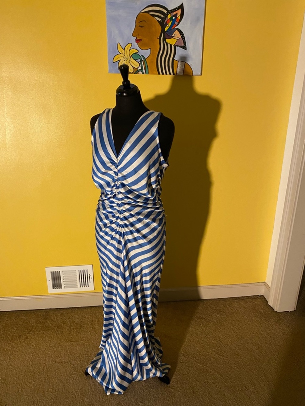 Boston Proper Blue, White Nautical Stripe V‑Neck Maxi Dress